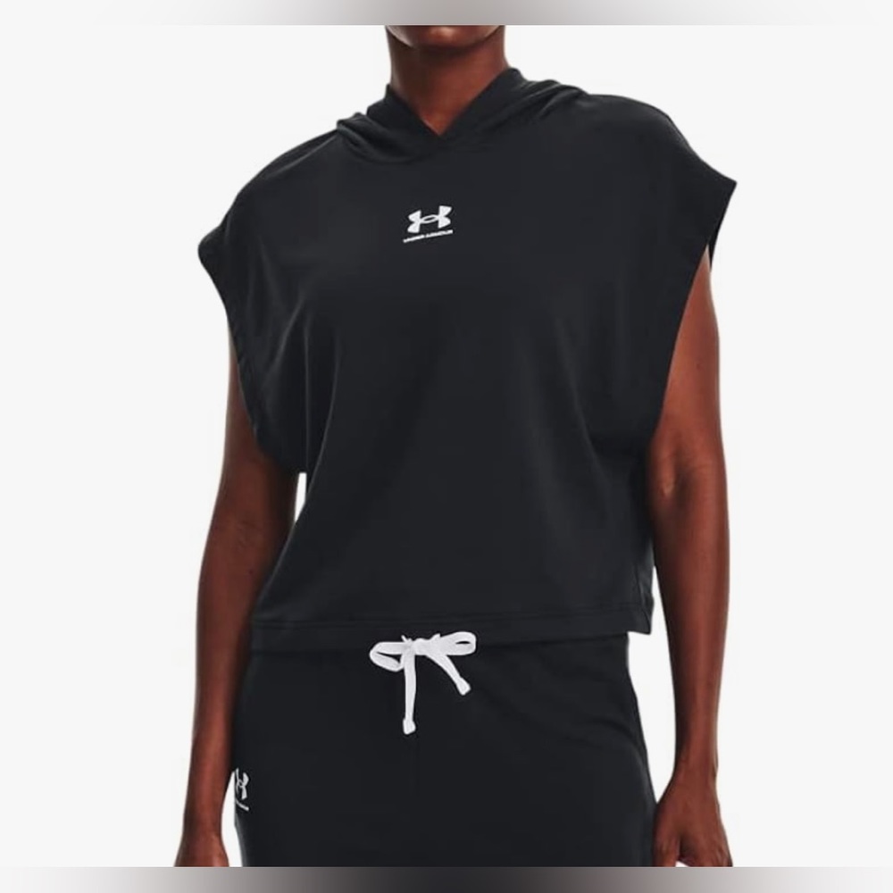 Under Armour Women's Standard Rival Terry Short Sleeve Hoodie, (001 Black Medium